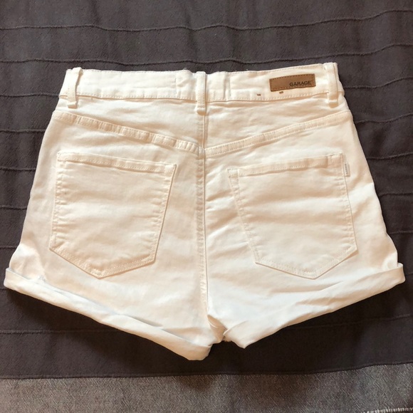 Garage High Waisted White Denim Distressed Shorts - Picture 2 of 3